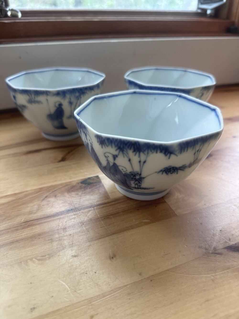 Set of 2 Vintage Oriental Porcelain Blue/White Floral Asian Rice - Noodle Bowls